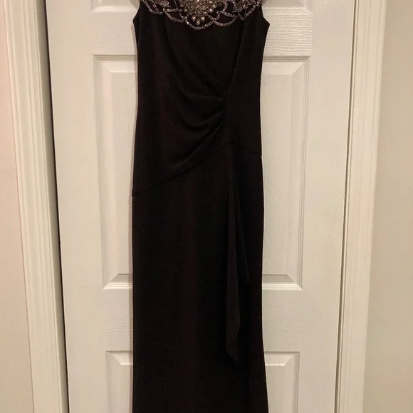 xscape long black dress Ruth Satin High Tie Neck Backless Floor Length Dress main image 0